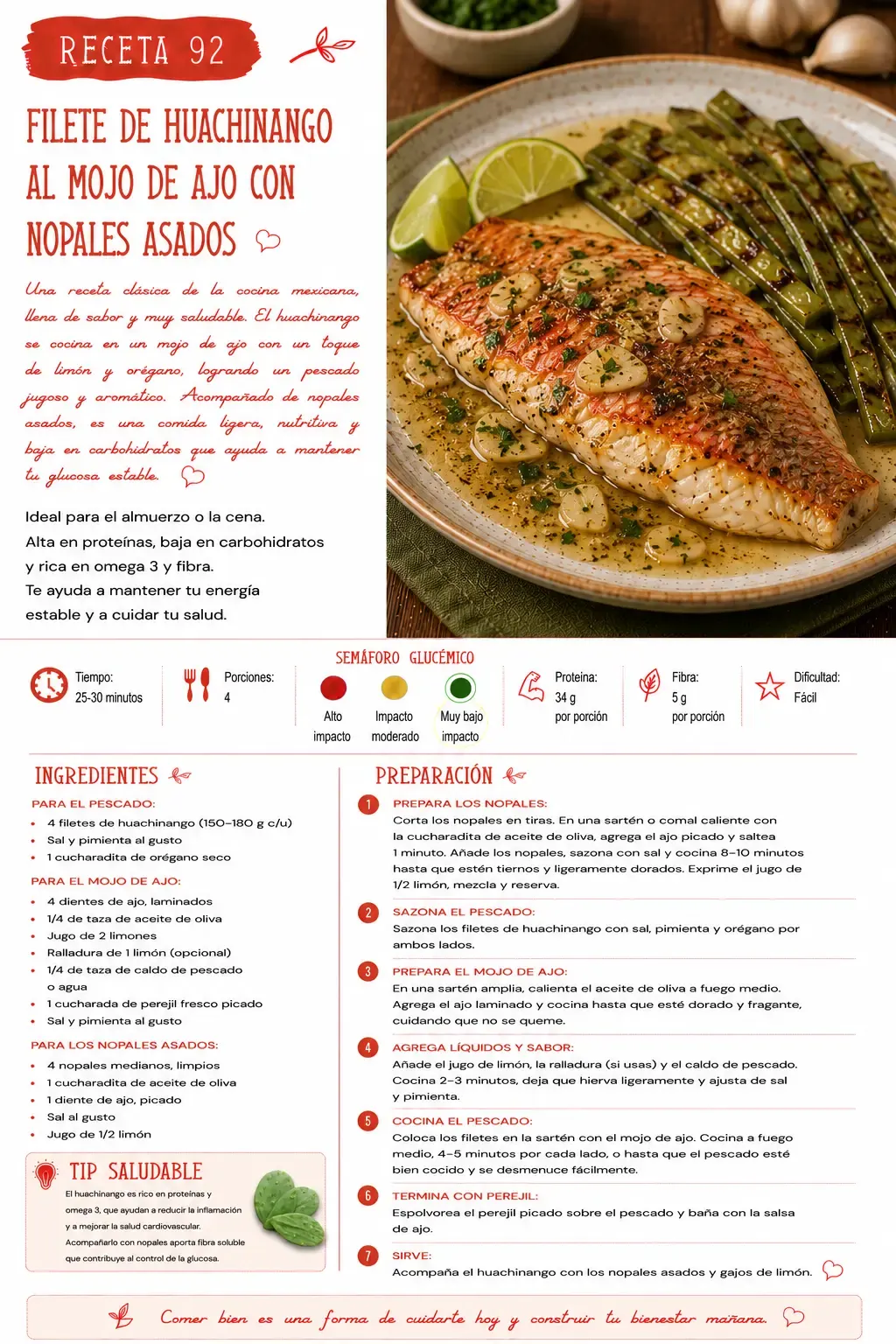 Receta de huachinango al mojo de ajo con nopales