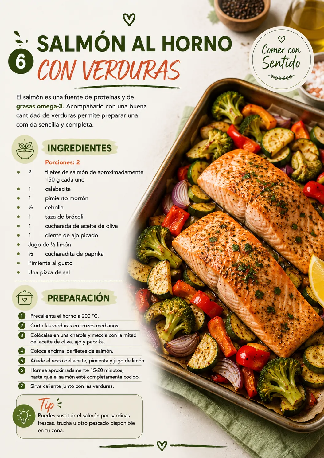 Receta de salmón al horno con verduras