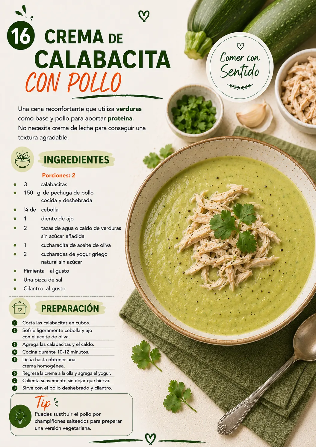 Receta de crema de calabacita con pollo