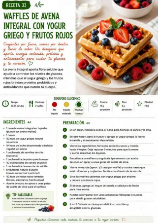 Receta de waffles de avena integral con yogur y frutos rojos